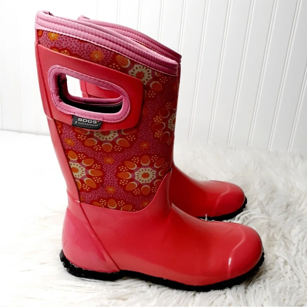 Bogs Girls North Hampton Kaleidoscope Pink Mid-Calf Rubber Rain Boots Kids Sz 1